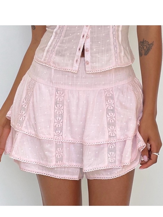 Princess Polly Pants - Princess Polly Cheyla Blush Pink Lace Tiered Ruffle Skort Shorts NWT Size 8